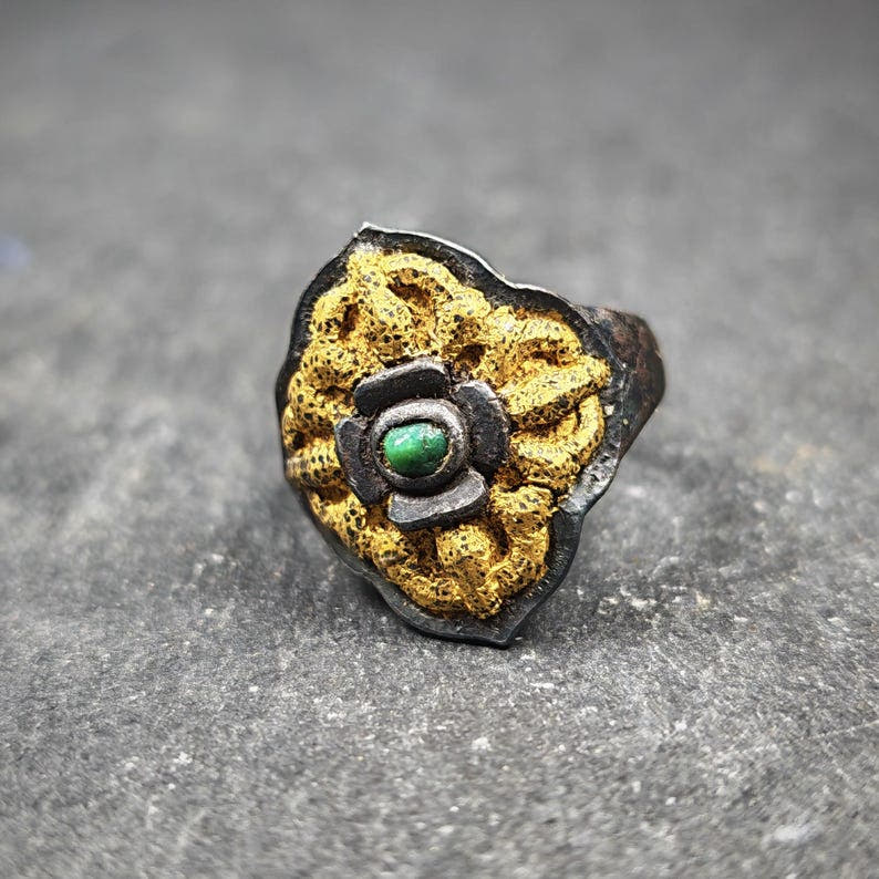 Tibetan Cross Vajra Ring Gold & Silver Gilding Adjustable Ring - Tibetan Buddhist vajra, view 5