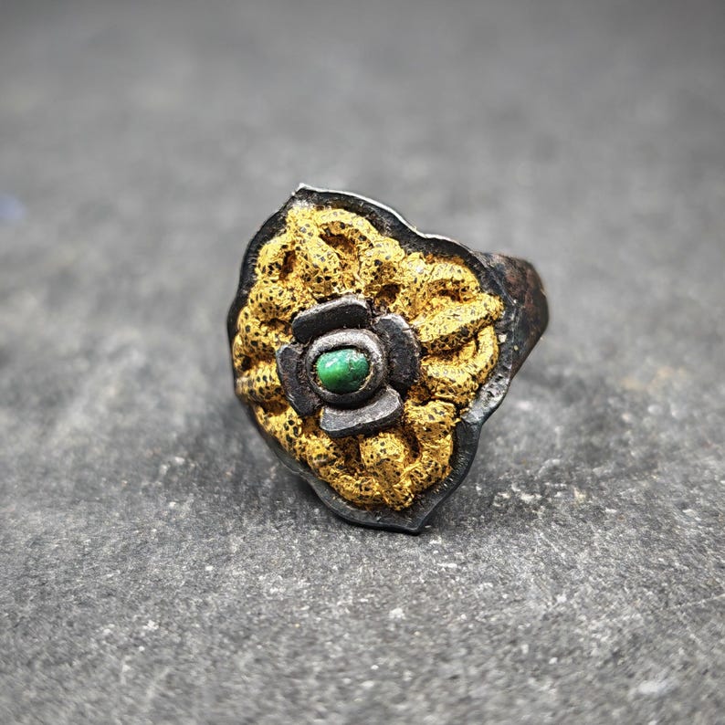 Tibetan Cross Vajra Ring Gold & Silver Gilding Adjustable Ring - Tibetan Buddhist vajra, view 5