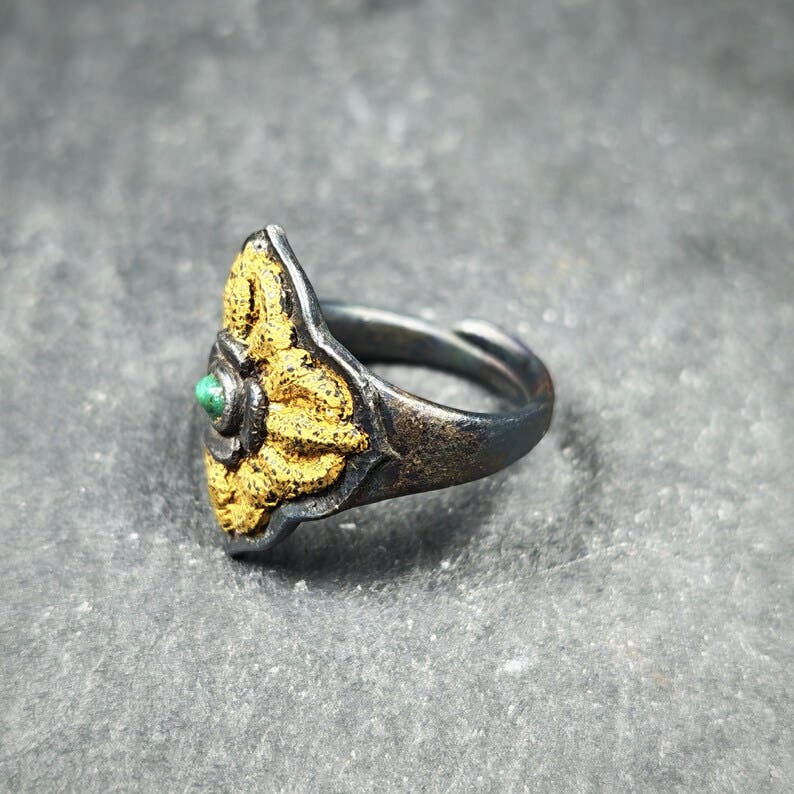 Tibetan Cross Vajra Ring Gold & Silver Gilding Adjustable Ring - Tibetan Buddhist vajra, view 6