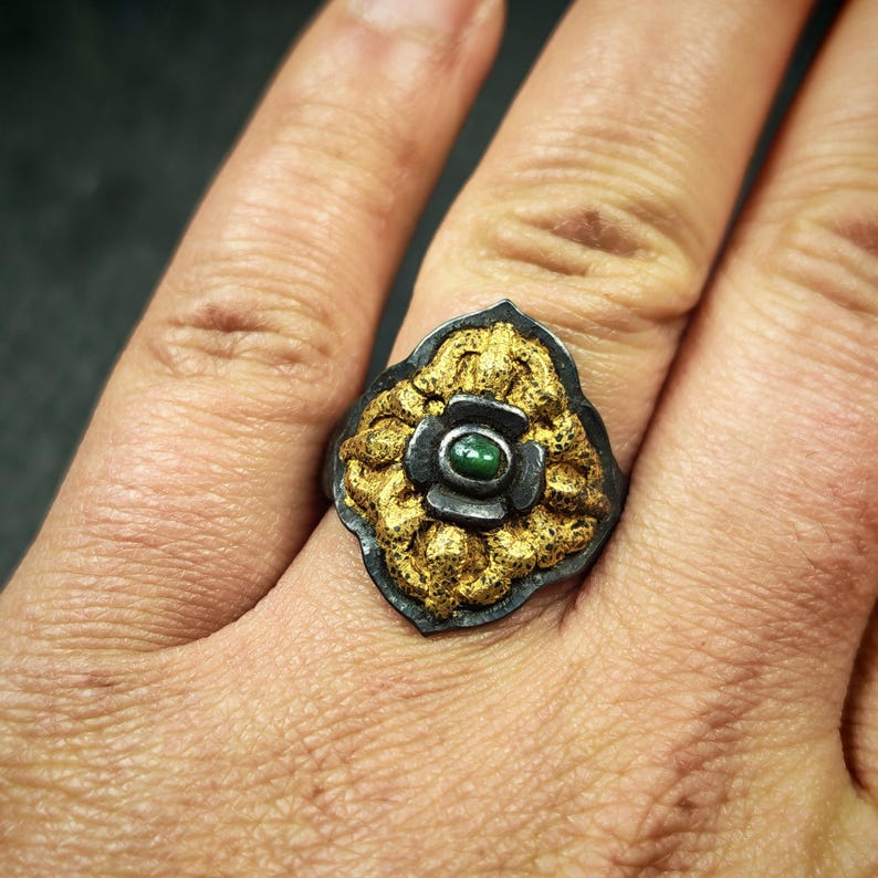 Tibetan Cross Vajra Ring Gold & Silver Gilding Adjustable Ring - Tibetan Buddhist vajra, view 8