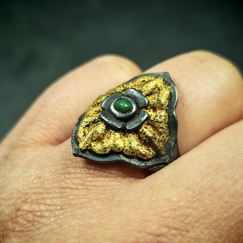 Tibetan Cross Vajra Ring Gold & Silver Gilding Adjustable Ring - Tibetan Buddhist vajra, view 9