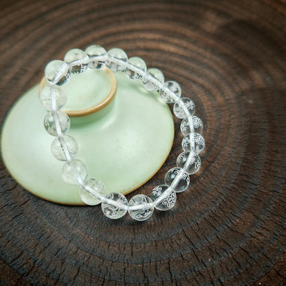 Tibetan Crystal Wrist Mala Bracelet | Om Mani Padme Hum & Lotus Carved Beads | Spiritual Meditation Gift for Him Her