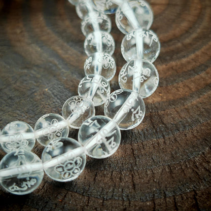 Tibetan Crystal Wrist Mala Bracelet | Om Mani Padme Hum & Lotus Carved Beads | Spiritual Meditation Gift for Him Her