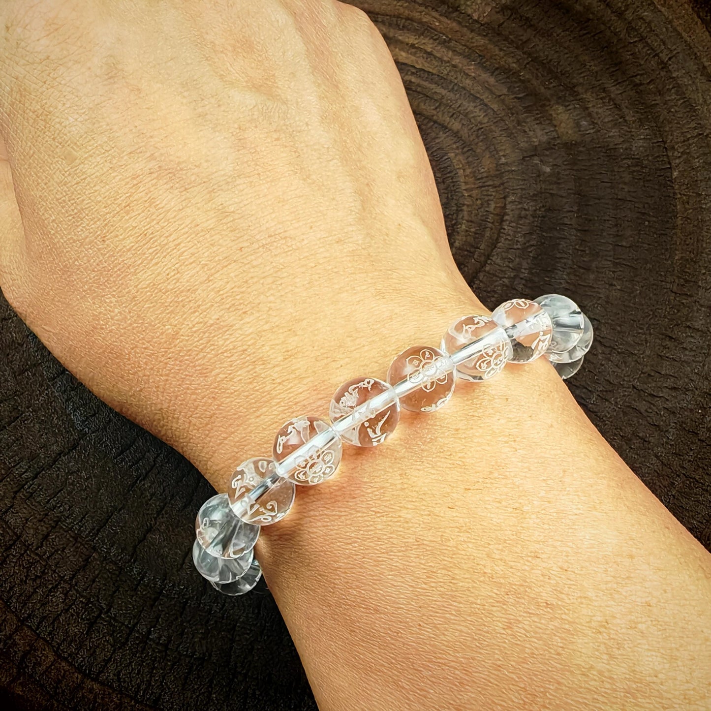 Tibetan Crystal Wrist Mala Bracelet | Om Mani Padme Hum & Lotus Carved Beads | Spiritual Meditation Gift for Him Her