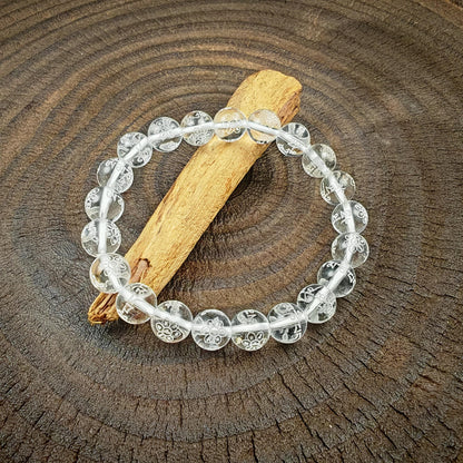Tibetan Crystal Wrist Mala Bracelet | Om Mani Padme Hum & Lotus Carved Beads | Spiritual Meditation Gift for Him Her