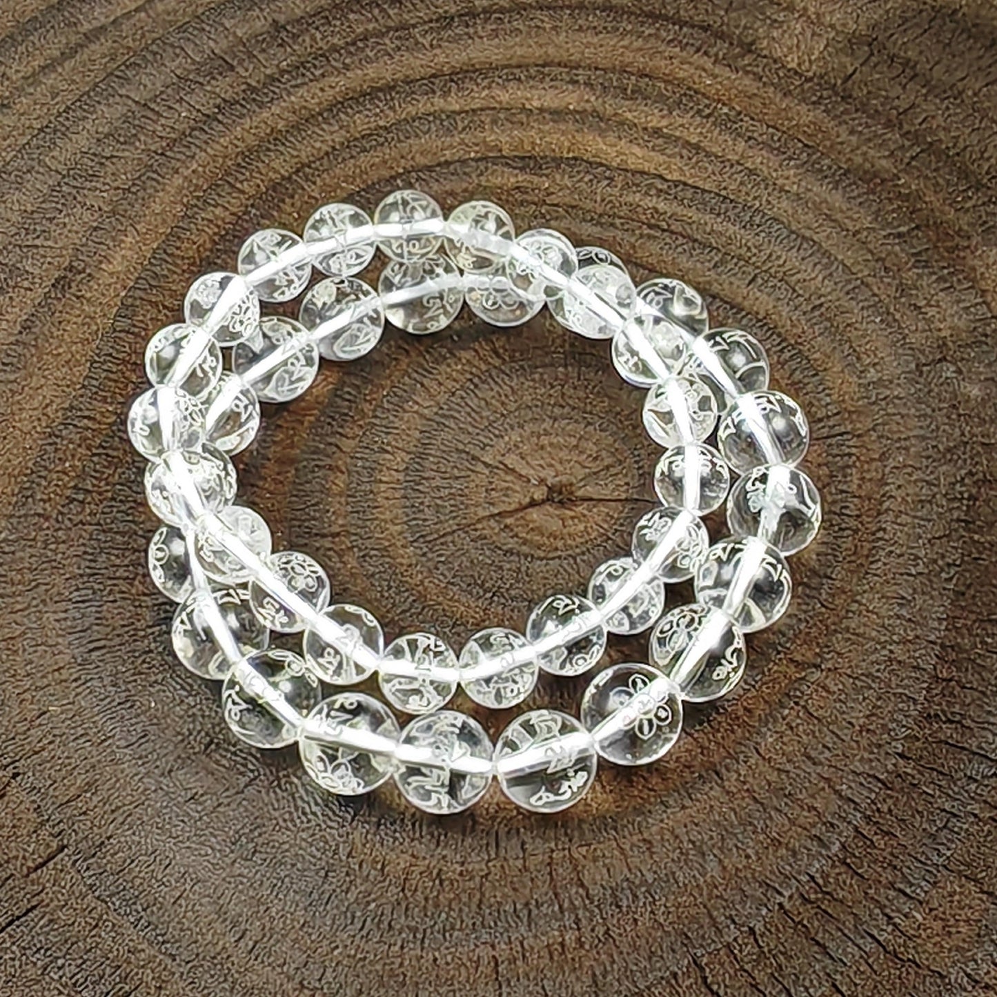 Tibetan Crystal Wrist Mala Bracelet | Om Mani Padme Hum & Lotus Carved Beads | Spiritual Meditation Gift for Him Her