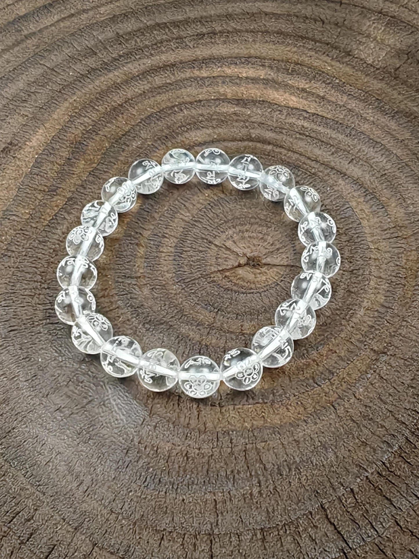 Tibetan Crystal Wrist Mala Bracelet | Om Mani Padme Hum & Lotus Carved Beads | Spiritual Meditation Gift for Him Her