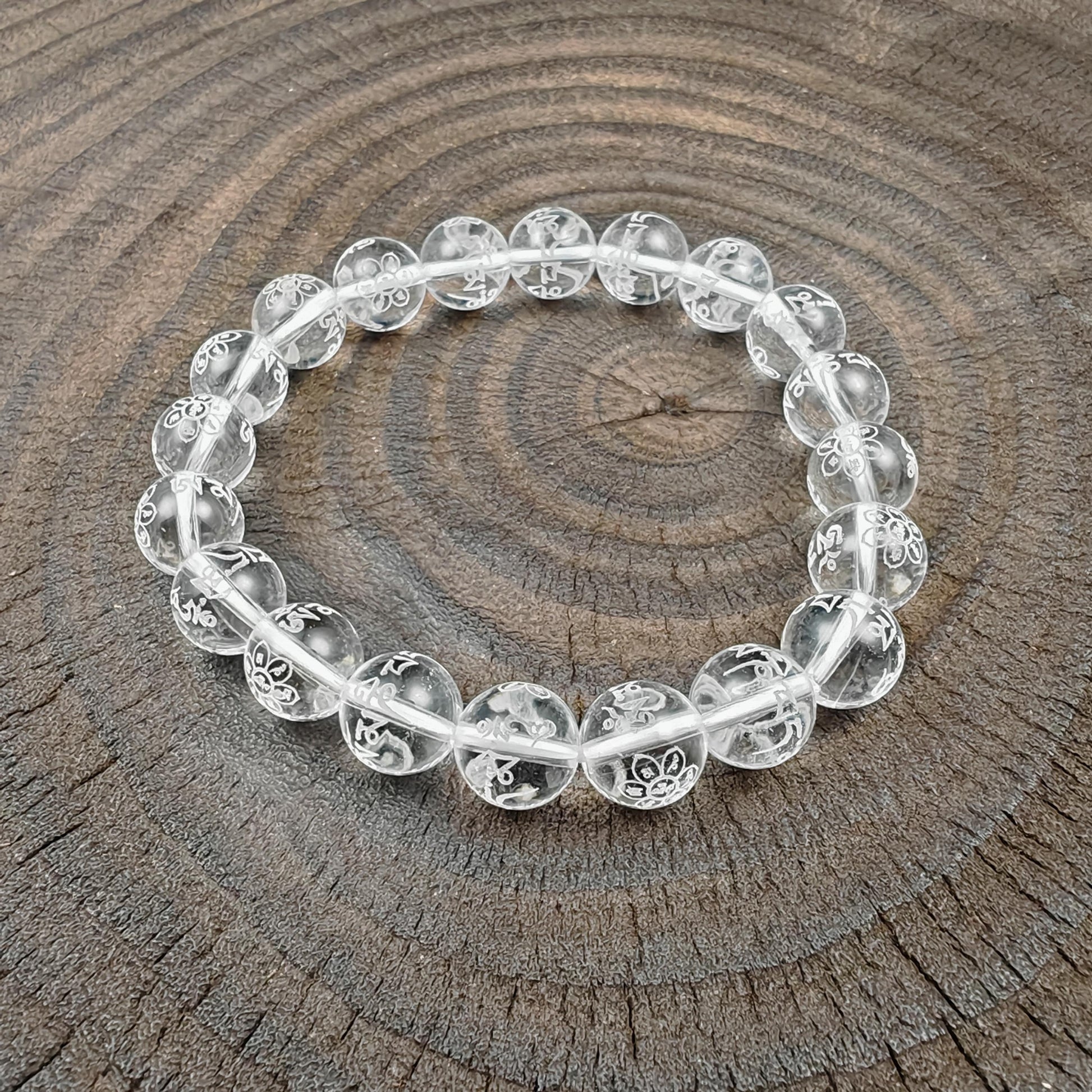 Tibetan Crystal Wrist Mala Bracelet | Om Mani Padme Hum & Lotus Carved Beads | Spiritual Meditation Gift for Him Her