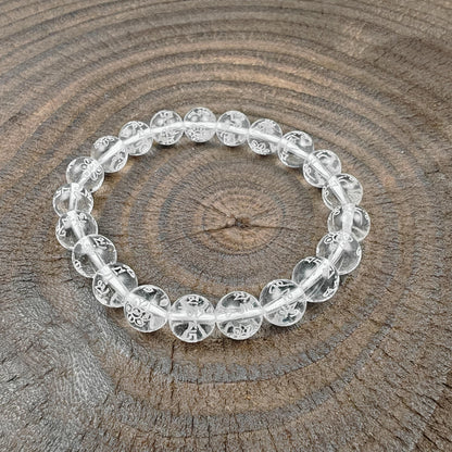 Tibetan Crystal Wrist Mala Bracelet | Om Mani Padme Hum & Lotus Carved Beads | Spiritual Meditation Gift for Him Her