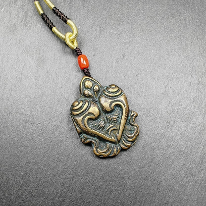 Tibetan Double Conch Amulet: Lima Brass Buddhist Protection Charm