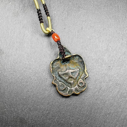 Lima Brass Amulet Double Shankha Divine Conch Badge - Tibetan Buddhist amulet, detailed view