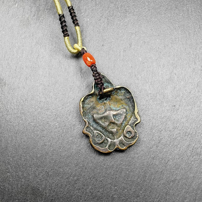 Tibetan Double Conch Amulet: Lima Brass Buddhist Protection Charm