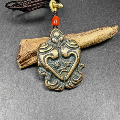 Tibetan Double Conch Amulet: Lima Brass Buddhist Protection Charm