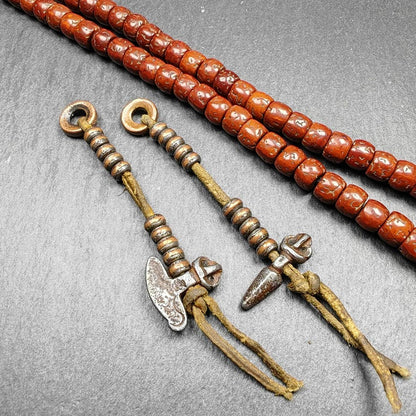 Tibetan Prayer Bead Counters: Cold Iron Inlaid Lima Brass Mala Accessories