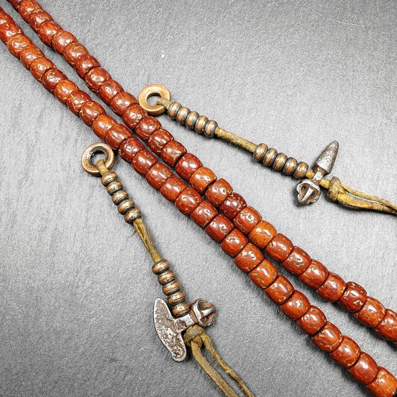 Tibetan Prayer Bead Counters: Cold Iron Inlaid Lima Brass Mala Accessories