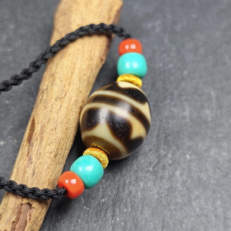 Tiger Tooth Dzi Bead Necklace - Tibetan Buddhist bead necklace, view 5