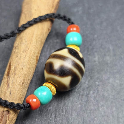Tiger Tooth Dzi Bead Necklace - Tibetan Buddhist bead necklace, view 6