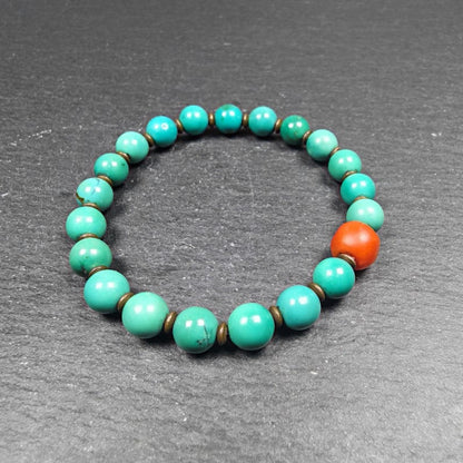 Turquoise Bracelet - Vintage Gemstone Beaded TIBETAN Wrist Mala - 8mm Beads - 21cm Perimeter - 16 Gram