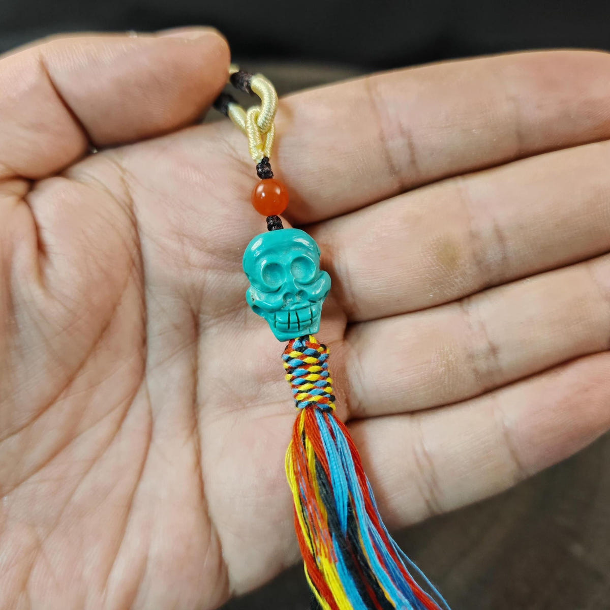 Turquoise Citipati Skull Pendant Decades Old - 18mm - Tibetan Buddhist amulet, detailed view