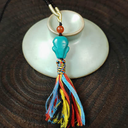 Turquoise Citipati Skull Pendant Decades Old - 18mm - Tibetan Buddhist amulet, view 7