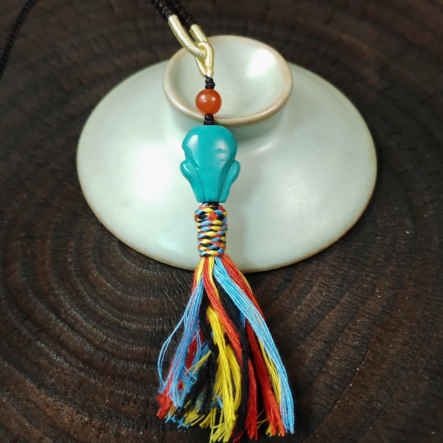 Turquoise Citipati Skull Pendant - Authentic Tibetan Amulet - Protective Charm - Decades Old - 18mm × 14mm