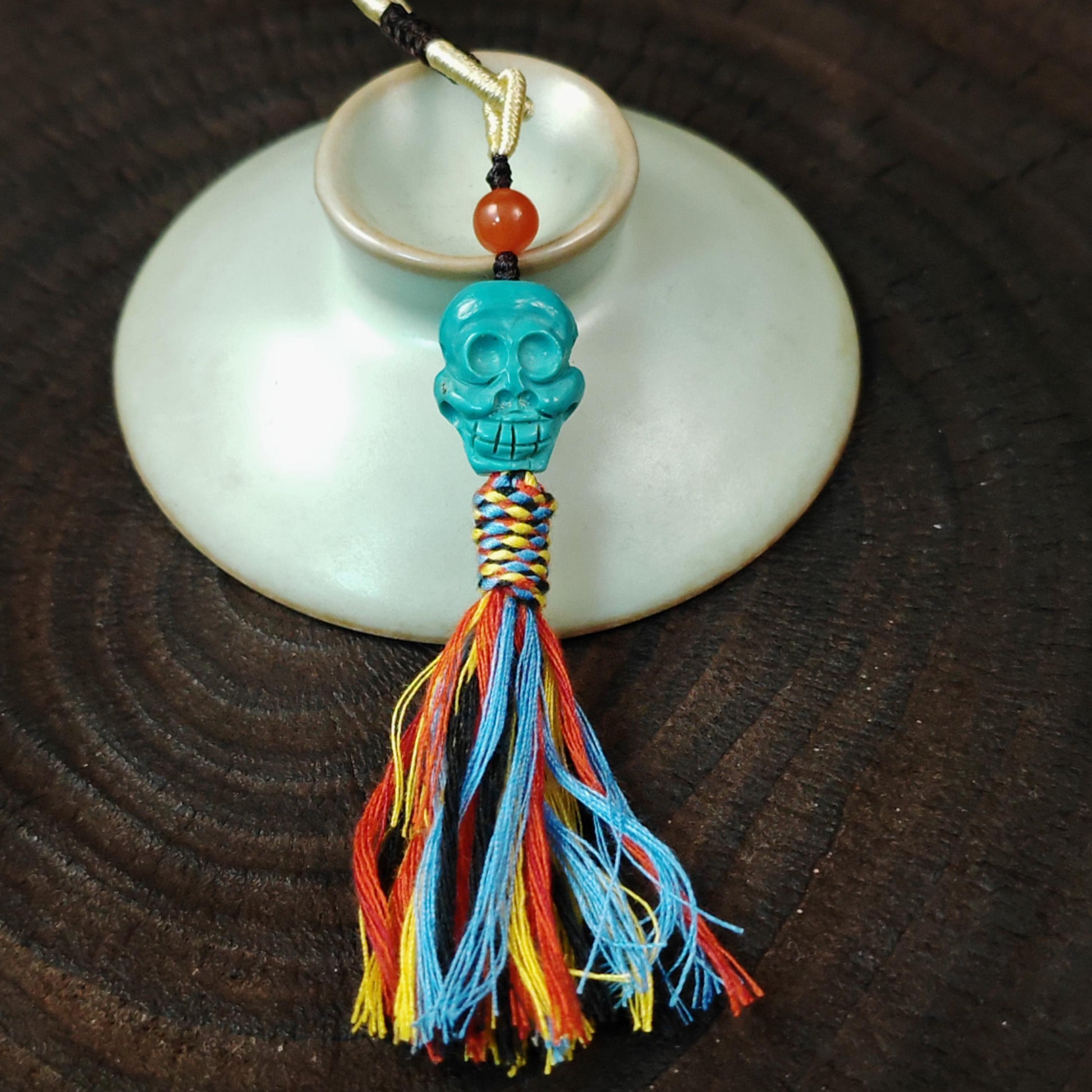 Turquoise Citipati Skull Pendant - Authentic Tibetan Amulet - Protective Charm - Decades Old - 18mm × 14mm