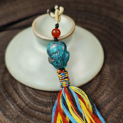 Turquoise Citipati Skull Pendant - Authentic Tibetan Amulet - Protective Charm - Decades Old - 18mm × 15mm