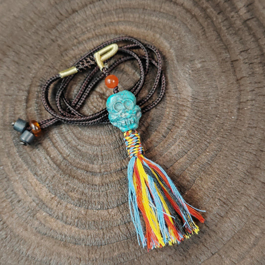 Turquoise Citipati Skull Pendant - Authentic Tibetan Amulet - Protective Charm - Decades Old - 18mm × 15mm