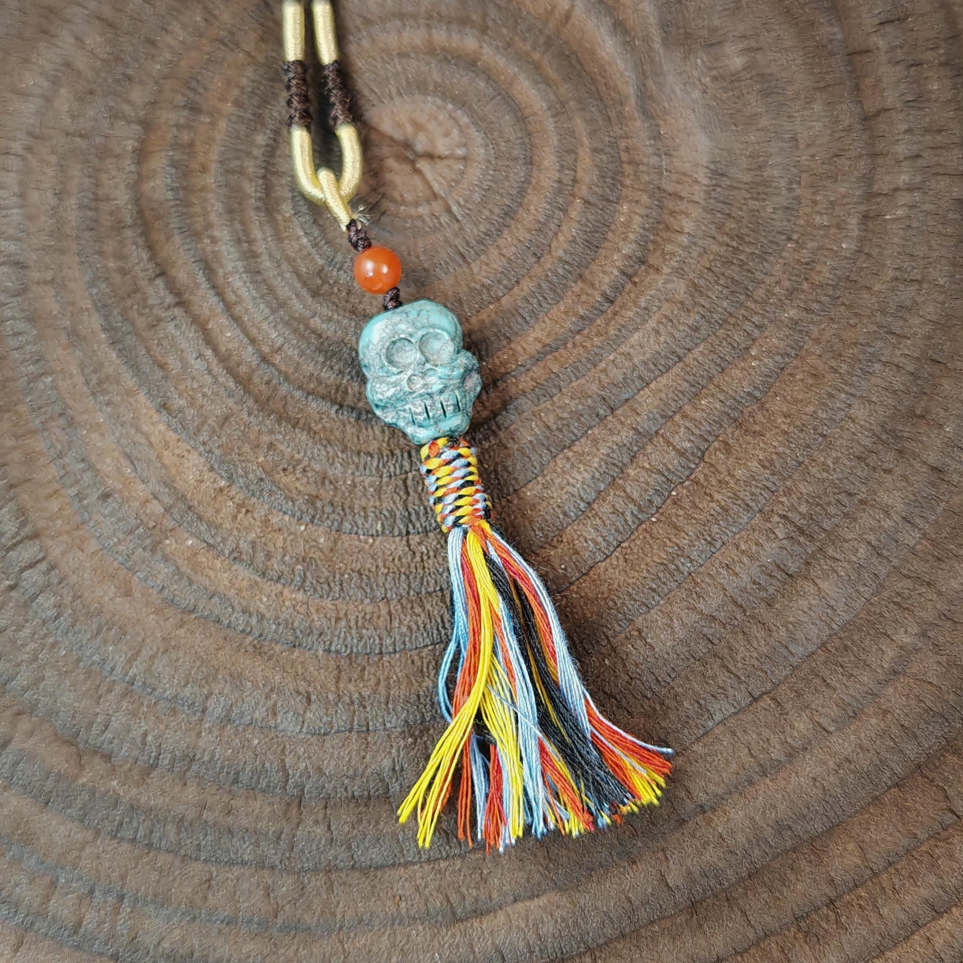 Turquoise Citipati Skull Pendant - Authentic Tibetan Amulet - Protective Charm - Decades Old - 18mm × 15mm