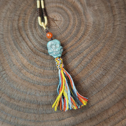 Turquoise Citipati Skull Pendant - Authentic Tibetan Amulet - Protective Charm - Decades Old - 18mm × 15mm