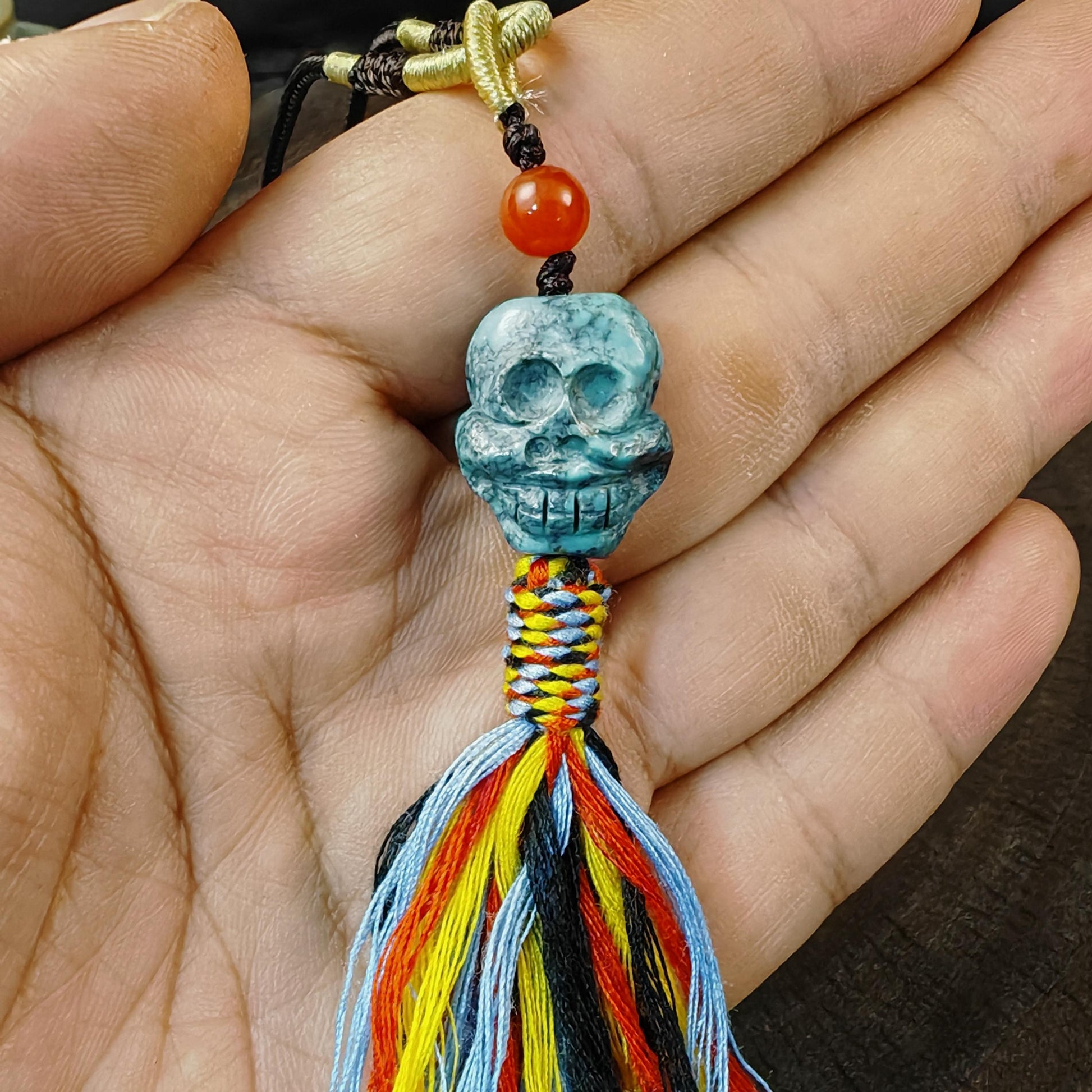 Turquoise Citipati Skull Pendant - Authentic Tibetan Amulet - Protective Charm - Decades Old - 18mm × 15mm
