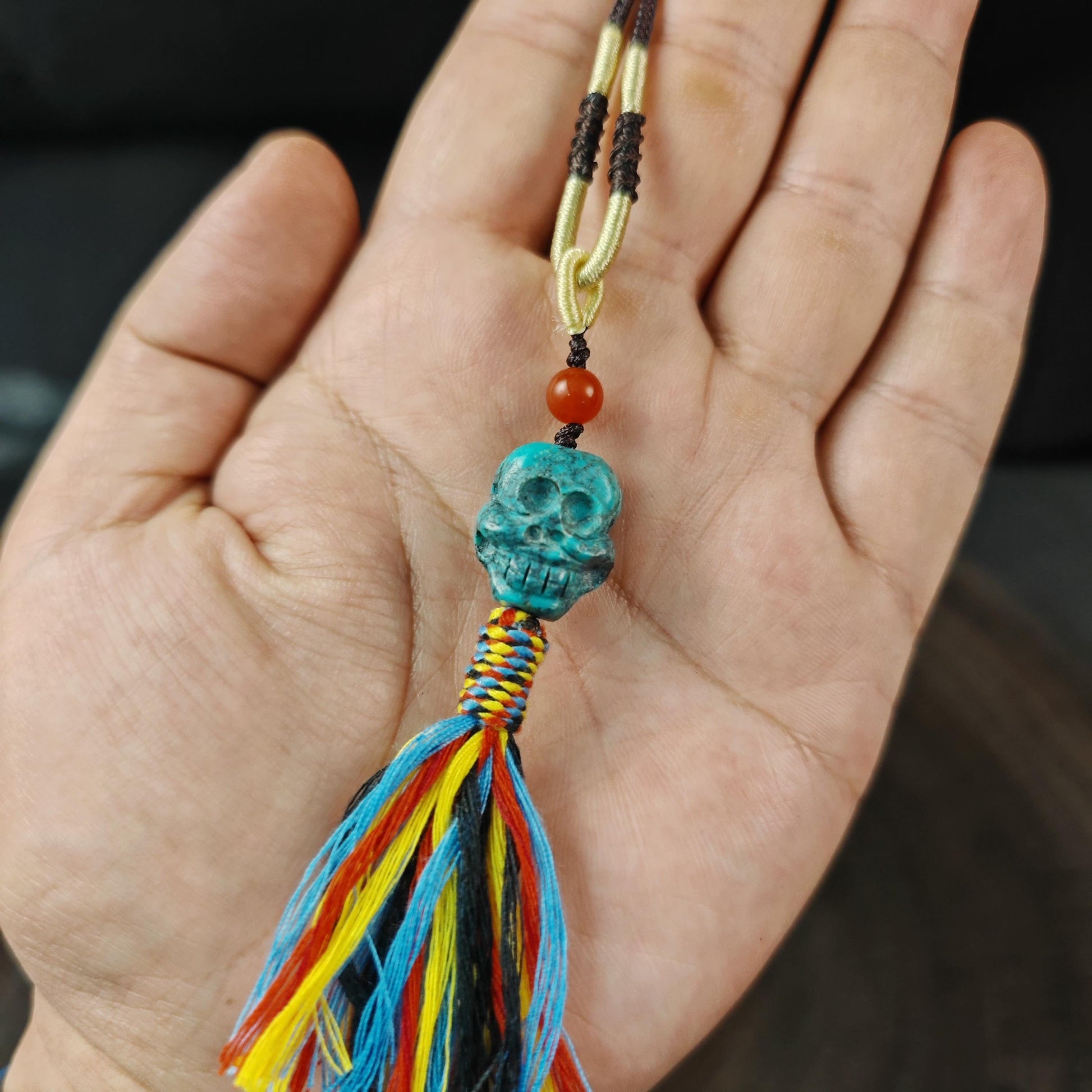 Turquoise Citipati Skull Pendant - Authentic Tibetan Amulet - Protective Charm - Decades Old - 18mm × 15mm