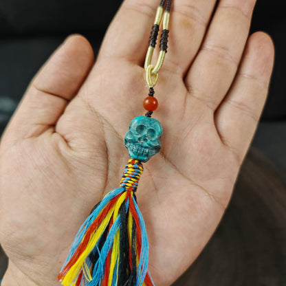 Turquoise Citipati Skull Pendant - Authentic Tibetan Amulet - Protective Charm - Decades Old - 18mm × 15mm