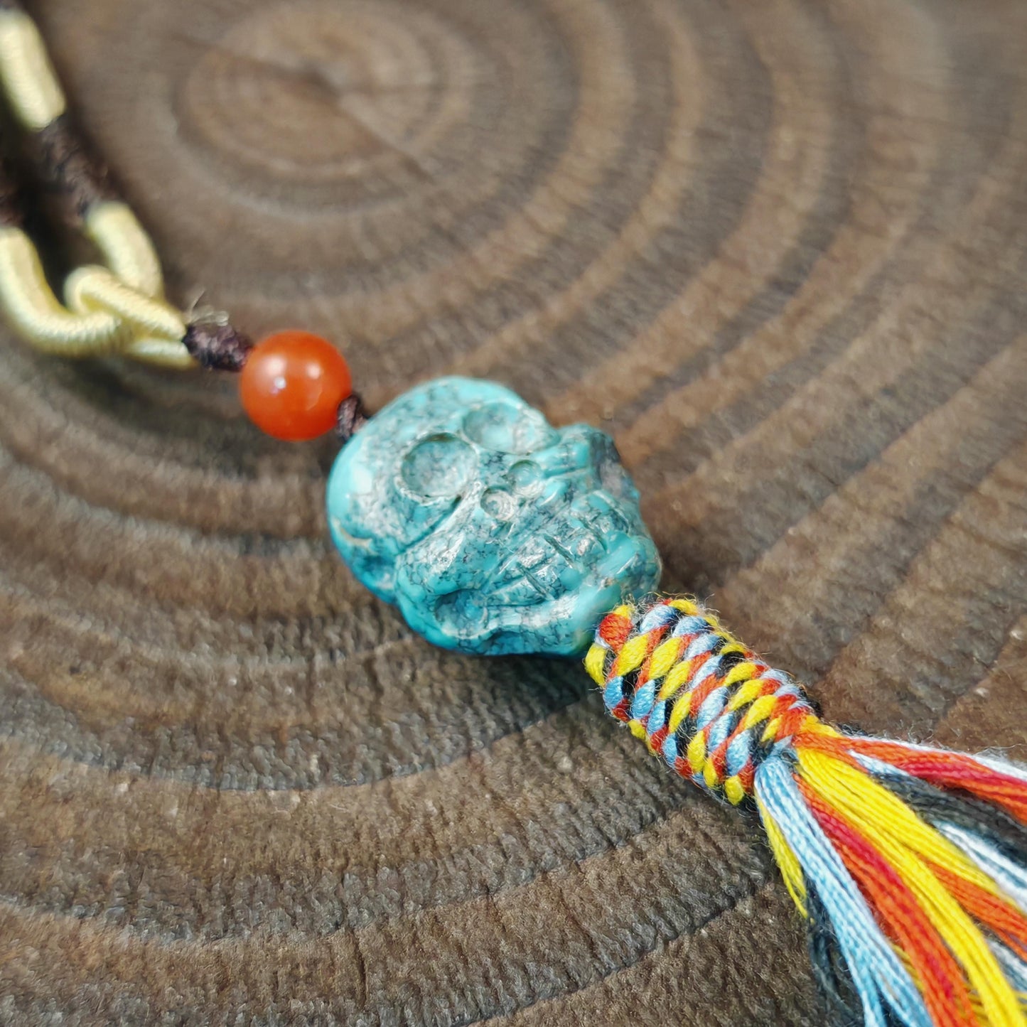 Turquoise Citipati Skull Pendant - Authentic Tibetan Amulet - Protective Charm - Decades Old - 18mm × 15mm