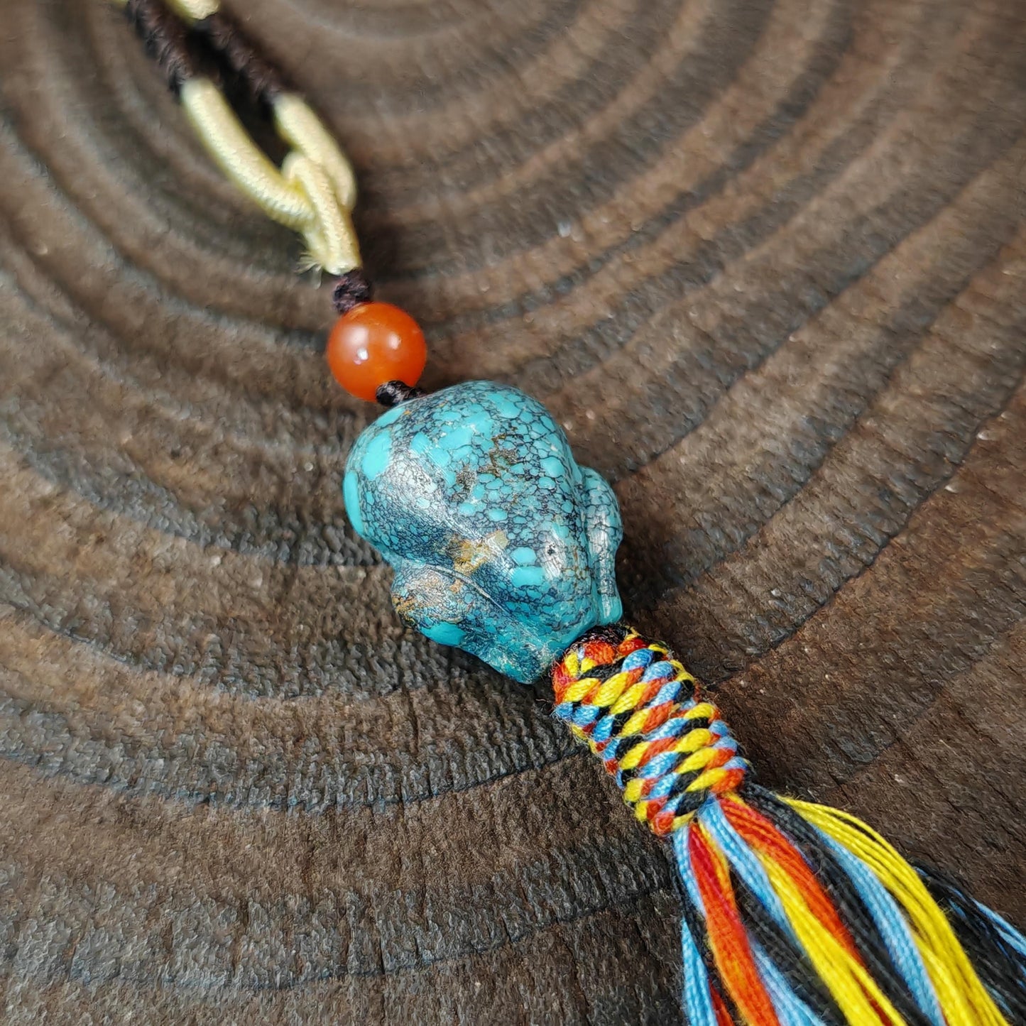 Turquoise Citipati Skull Pendant - Authentic Tibetan Amulet - Protective Charm - Decades Old - 18mm × 15mm