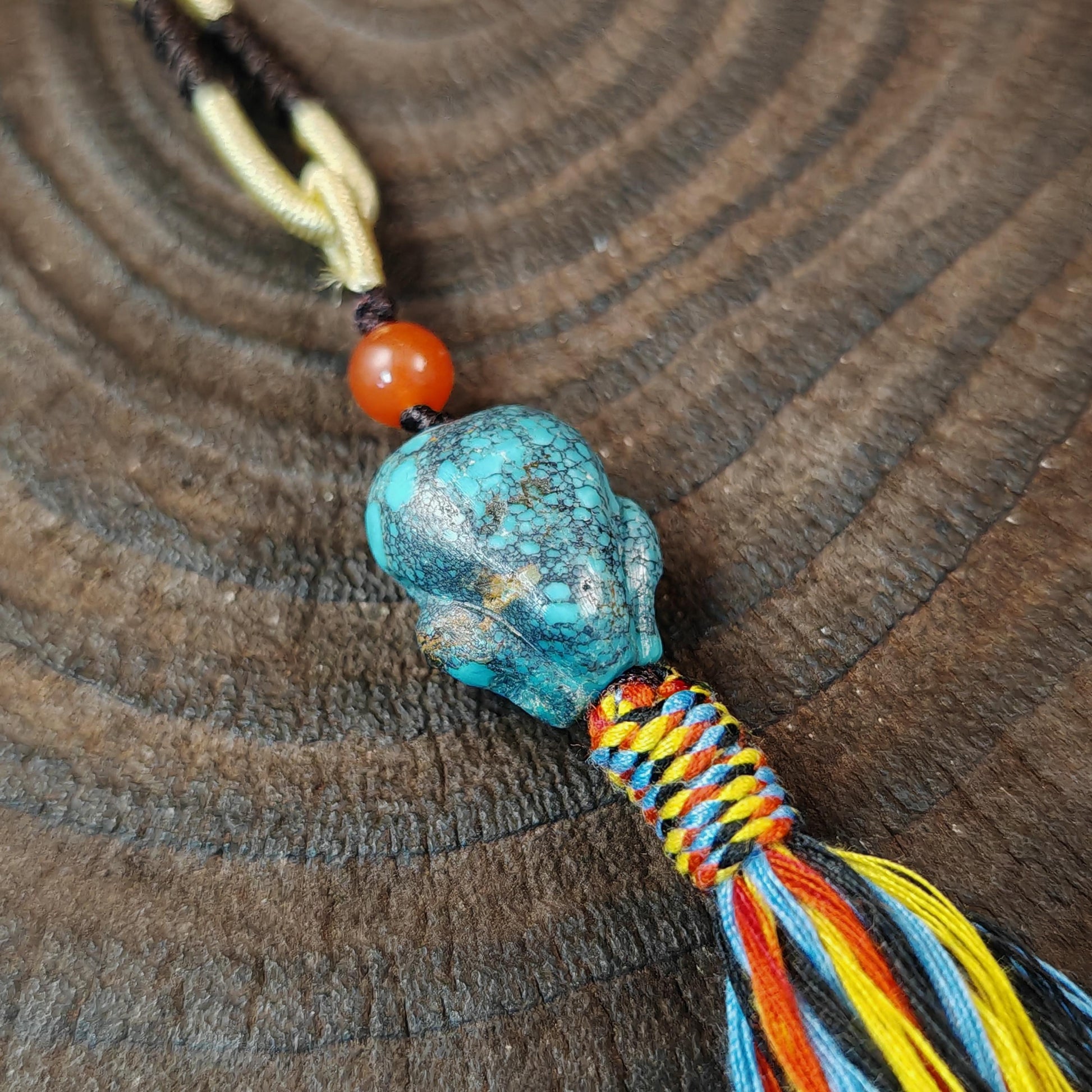 Turquoise Citipati Skull Pendant - Authentic Tibetan Amulet - Protective Charm - Decades Old - 18mm × 15mm