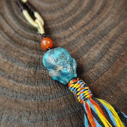 Turquoise Citipati Skull Pendant - Authentic Tibetan Amulet - Protective Charm - Decades Old - 18mm × 15mm