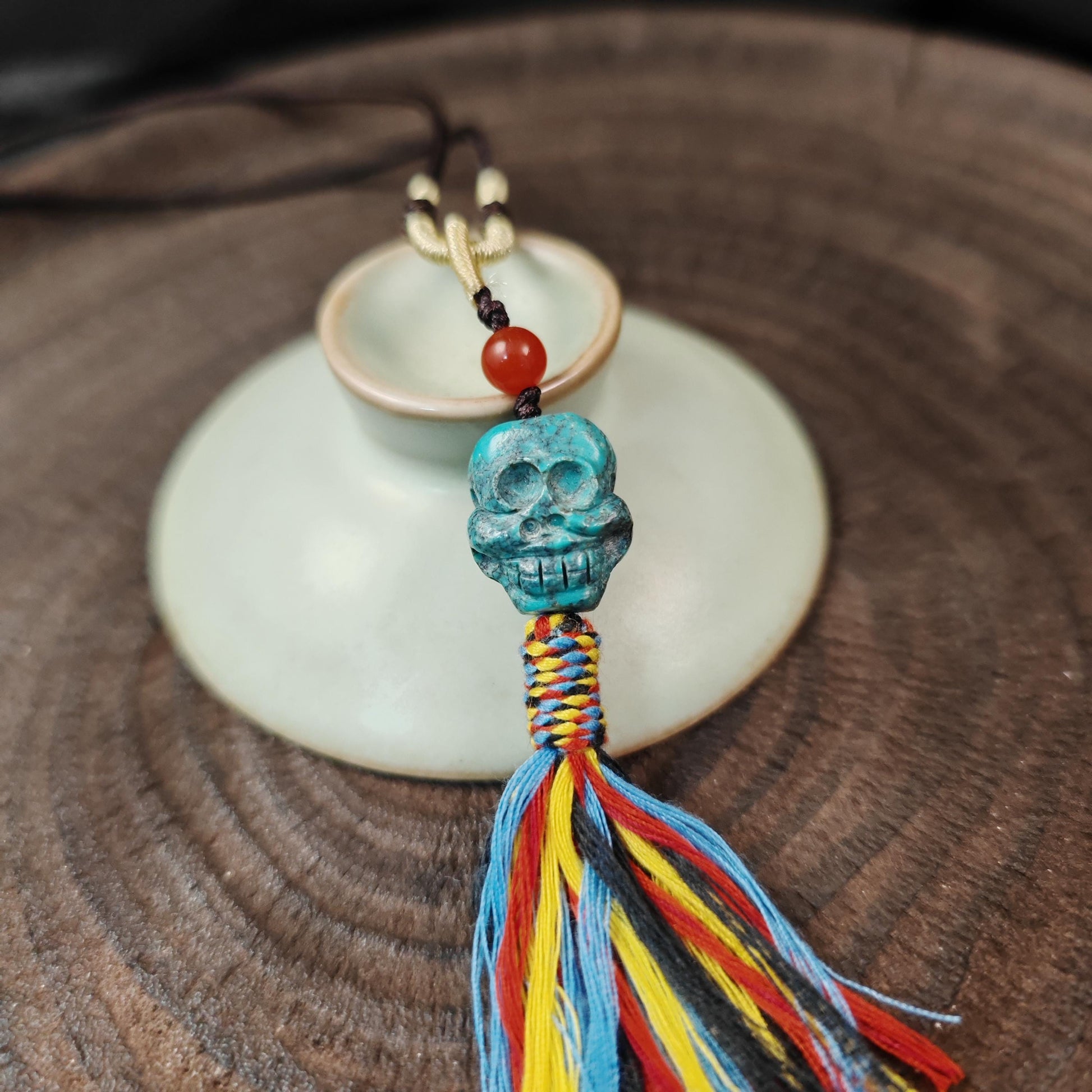 Turquoise Citipati Skull Pendant - Authentic Tibetan Amulet - Protective Charm - Decades Old - 18mm × 15mm
