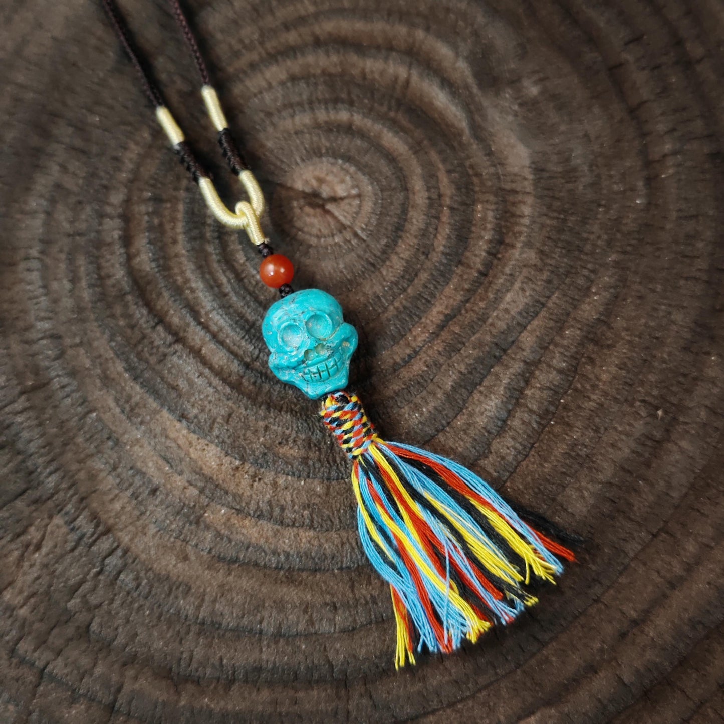 Turquoise Citipati Skull Pendant - Authentic Tibetan Amulet - Protective Charm - Decades Old - 19mm × 17mm