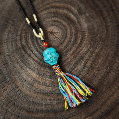 Turquoise Citipati Skull Pendant - Authentic Tibetan Amulet - Protective Charm - Decades Old - 19mm × 17mm