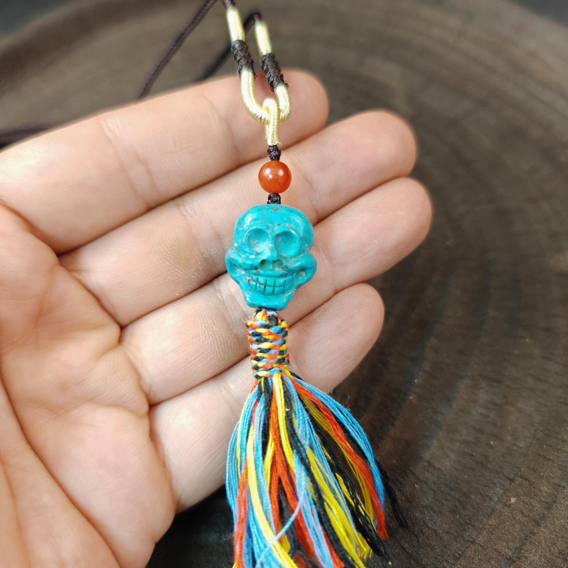 Turquoise Citipati Skull Pendant - Authentic Tibetan Amulet - Protective Charm - Decades Old - 19mm × 17mm