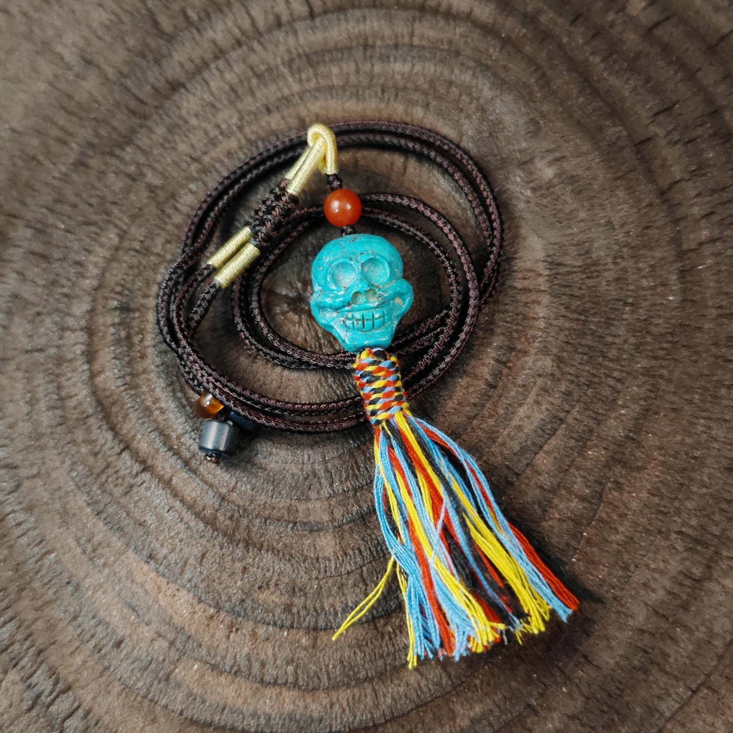 Turquoise Citipati Skull Pendant - Authentic Tibetan Amulet - Protective Charm - Decades Old - 19mm × 17mm