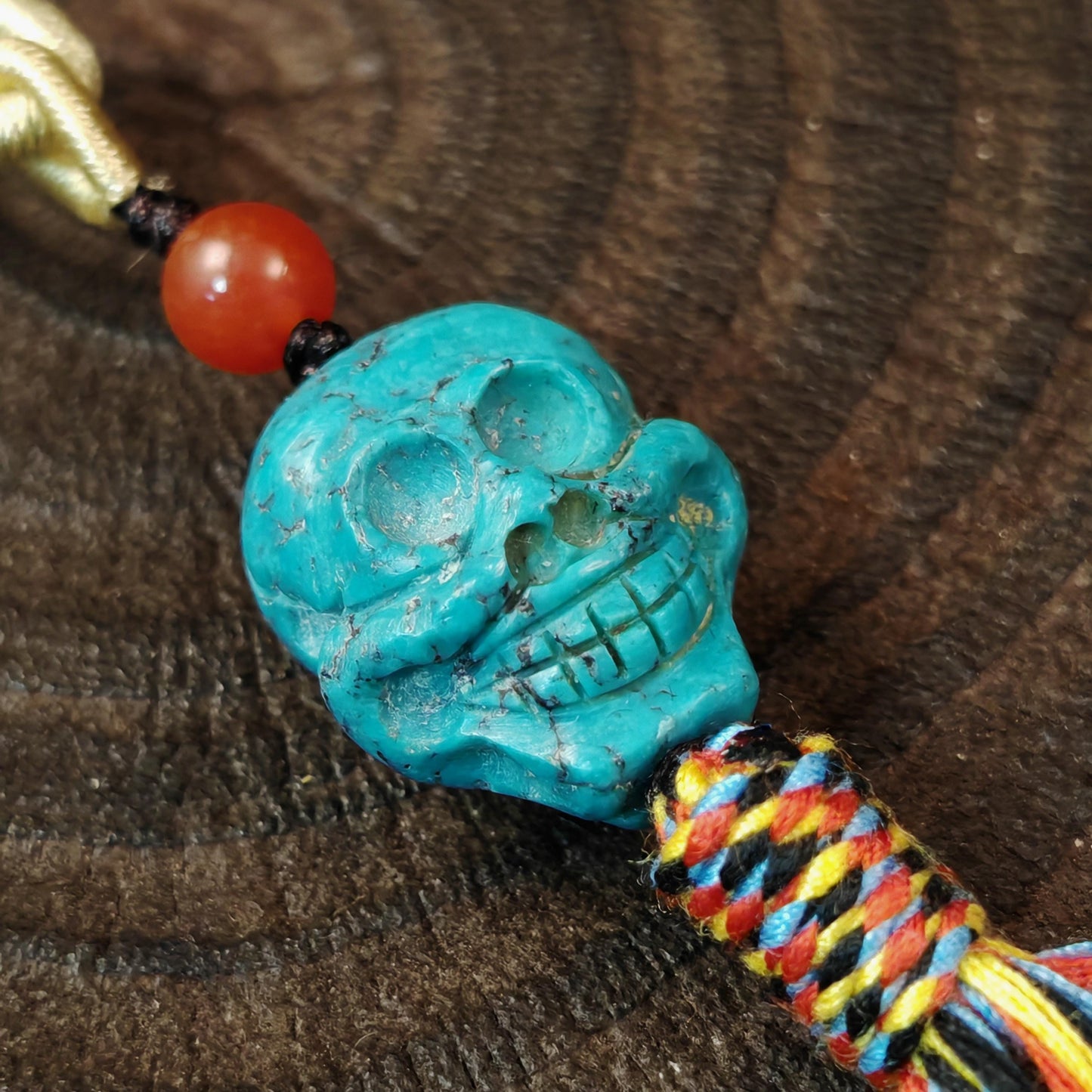 Turquoise Citipati Skull Pendant - Authentic Tibetan Amulet - Protective Charm - Decades Old - 19mm × 17mm