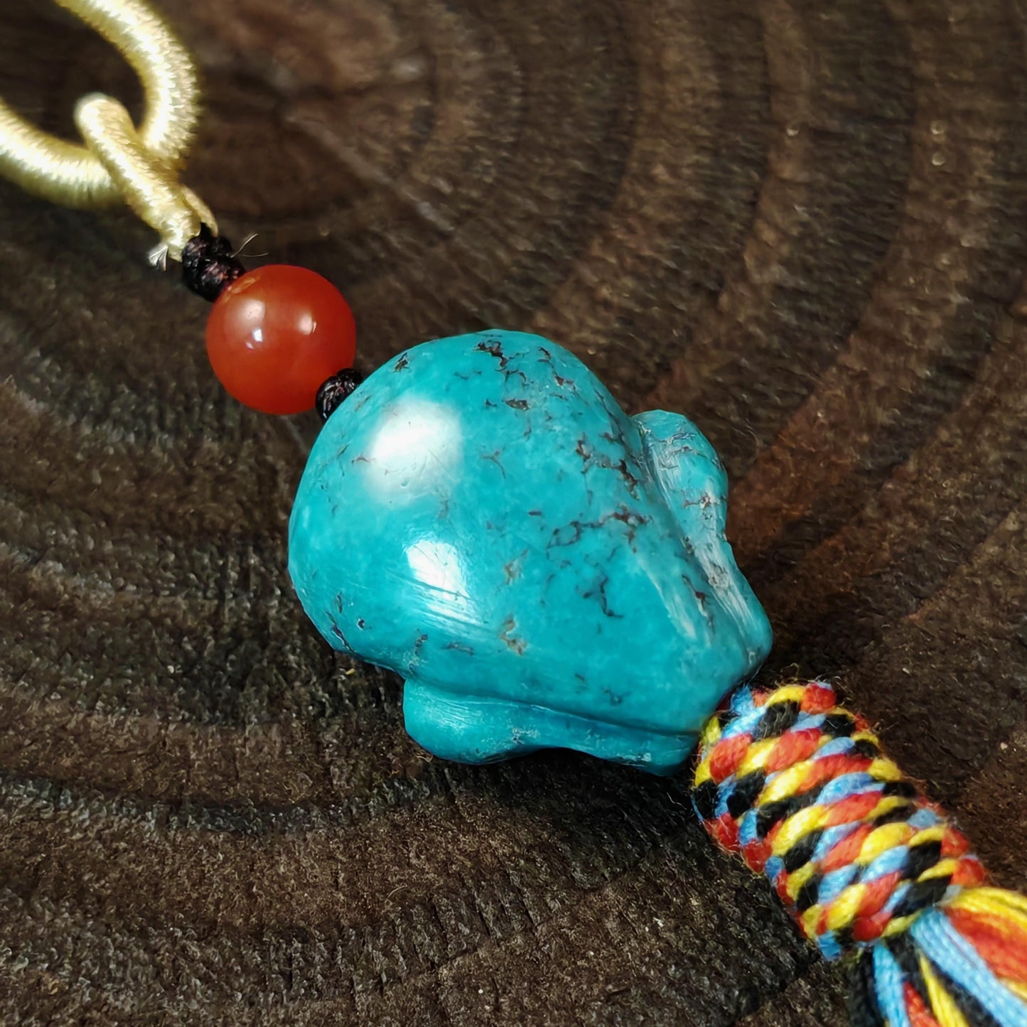 Turquoise Citipati Skull Pendant - Authentic Tibetan Amulet - Protective Charm - Decades Old - 19mm × 17mm
