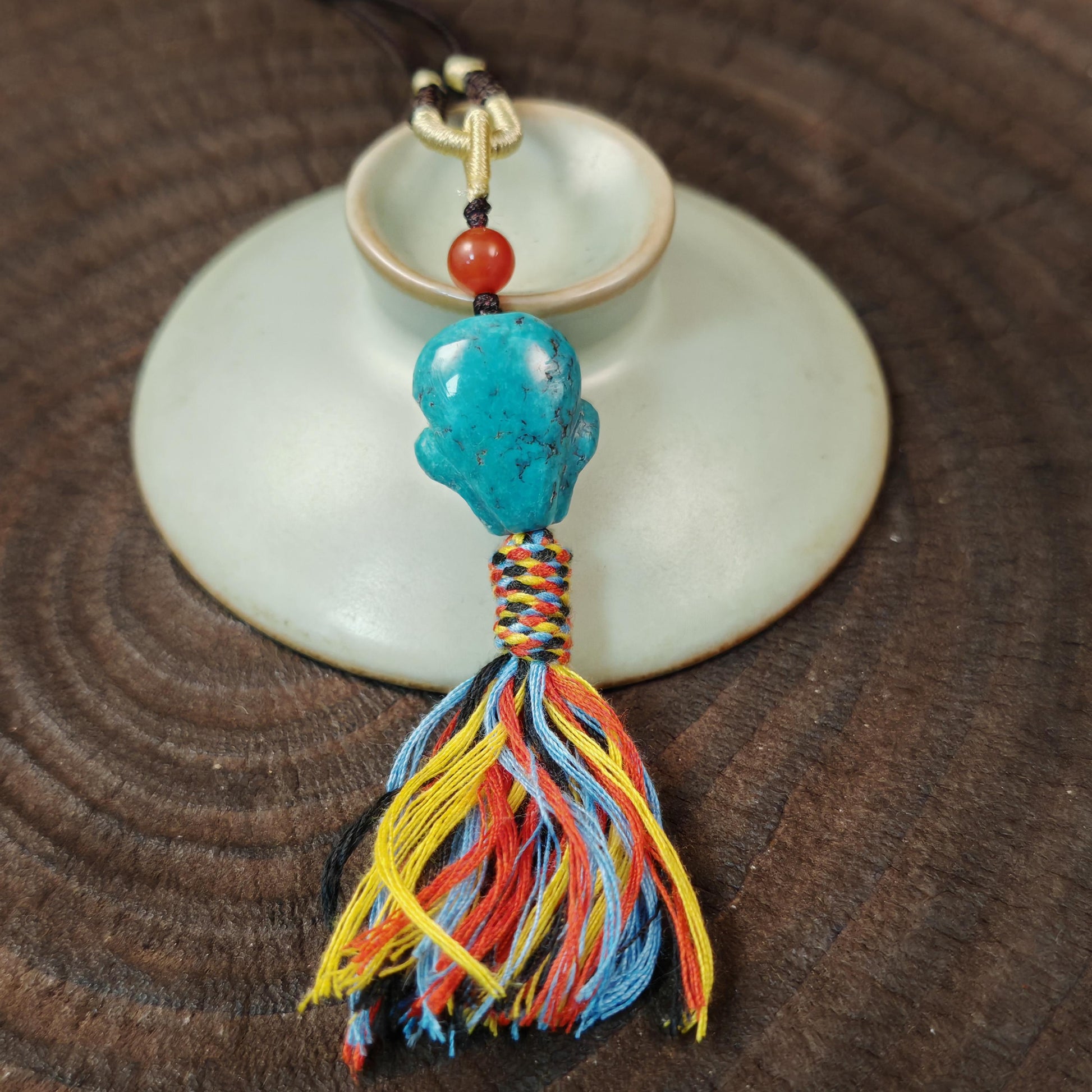 Turquoise Citipati Skull Pendant - Authentic Tibetan Amulet - Protective Charm - Decades Old - 19mm × 17mm