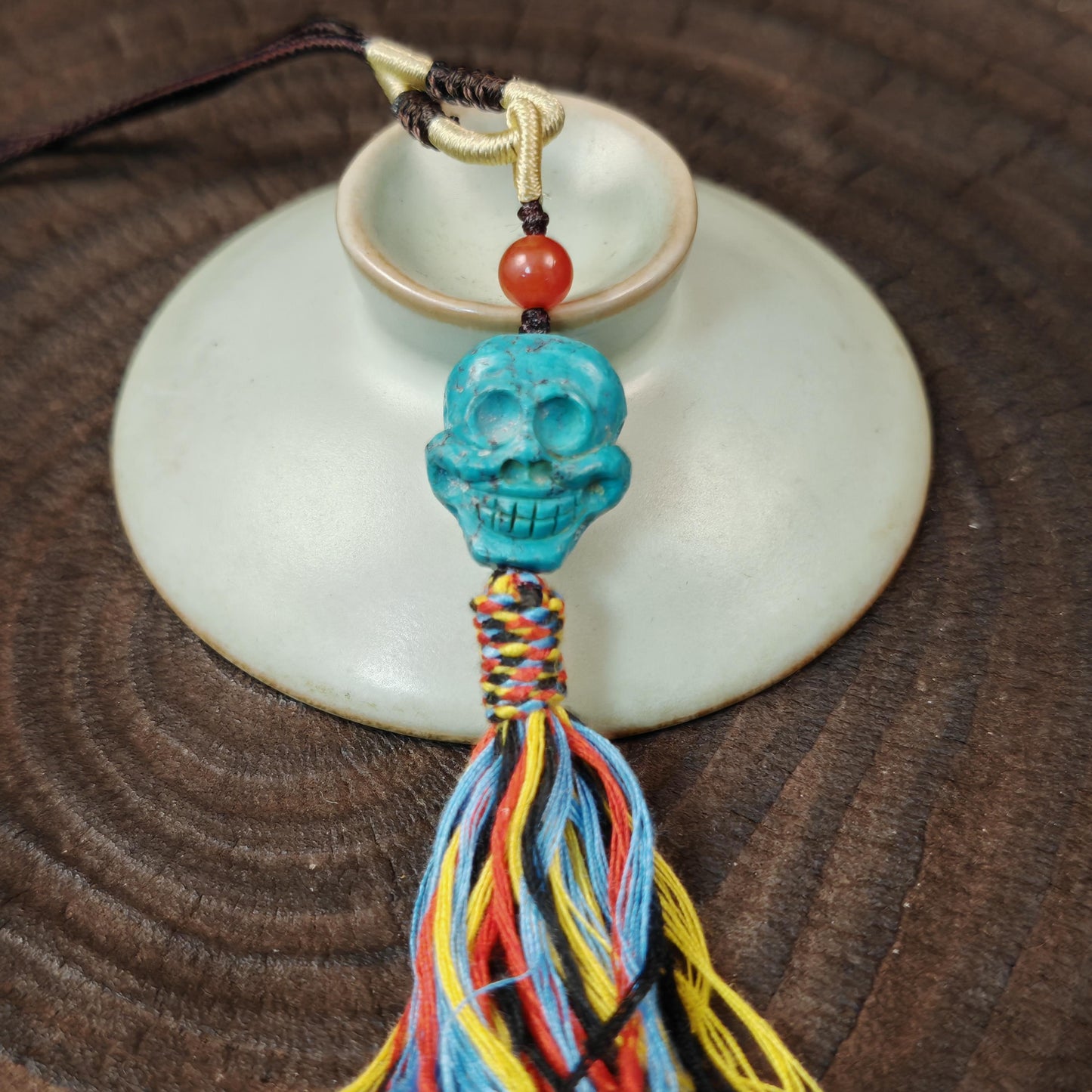 Turquoise Citipati Skull Pendant - Authentic Tibetan Amulet - Protective Charm - Decades Old - 19mm × 17mm