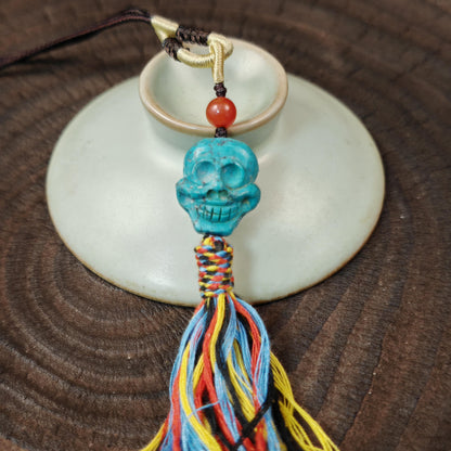 Turquoise Citipati Skull Pendant - Authentic Tibetan Amulet - Protective Charm - Decades Old - 19mm × 17mm