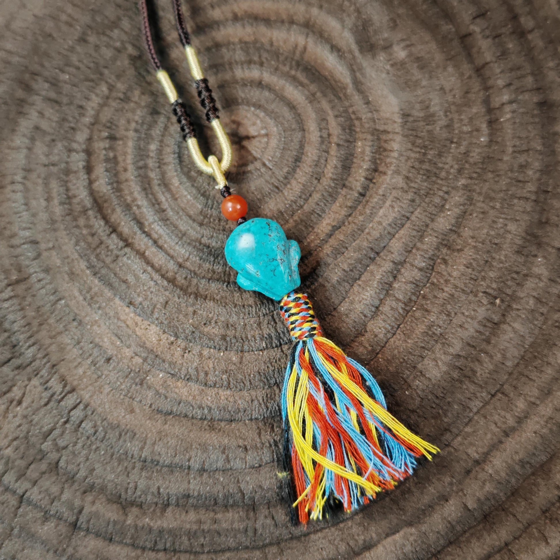 Turquoise Citipati Skull Pendant - Authentic Tibetan Amulet - Protective Charm - Decades Old - 19mm × 17mm