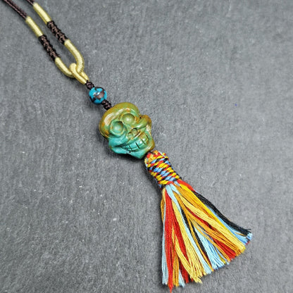 Turquoise Citipati Skull Pendant - Authentic Tibetan Amulet - Protective Charm - Decades Old - 20mm × 17mm