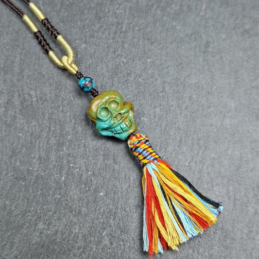 Turquoise Citipati Skull Pendant - Authentic Tibetan Amulet - Protective Charm - Decades Old - 20mm × 17mm